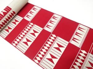 アンティーク　幾何学模様織り出し　八寸帯地反物